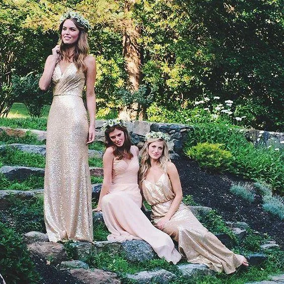 Save Big on Bulk Wedding Guest Sequin Dresses Champagne Bridesmaid Dresses  Sequin Sheath Gown: Bohemian Garden Wedding Guest Dress Best Deals on