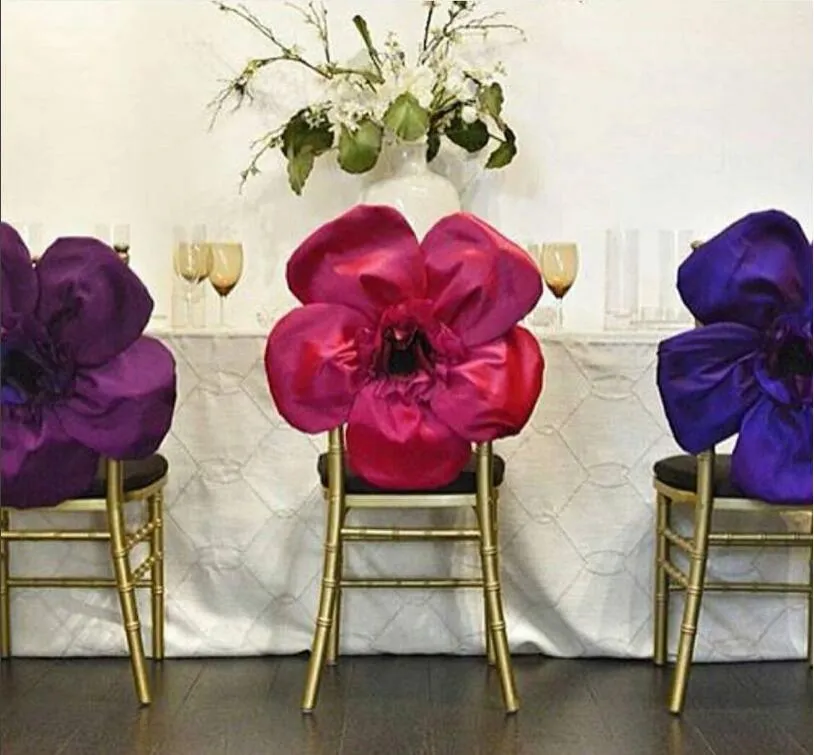 2016 Taffeta Big 3D Flower Wedding Chair Sashes Romantic Chair Covers Floral Wedding Supplies Cheap Wedding Accessories 02