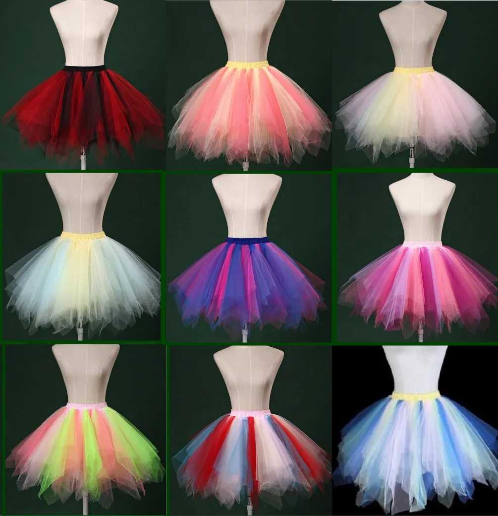 مختلط لون petticoats الملونة توتو تول التنانير 12 أنماط زائد حجم تنورات لفساتين الزفاف xl xxl شحن مجاني