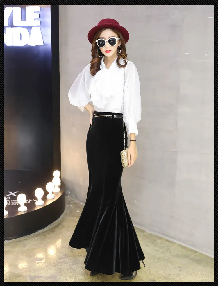 Women's party autumn new high waist bodycon sexy velvet mermaid maxi long skirt plus size XSSMLXLXXL3XL