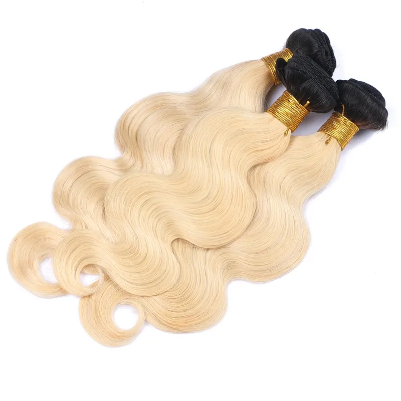 1B / 613 Blonde Ombre Peruanische Körperwelle Menschenhaarverlängerungen Schwarz und Blond Zwei Ton Ombre Peruanische Reine Haarwebart Bundles 3 Stücke viel