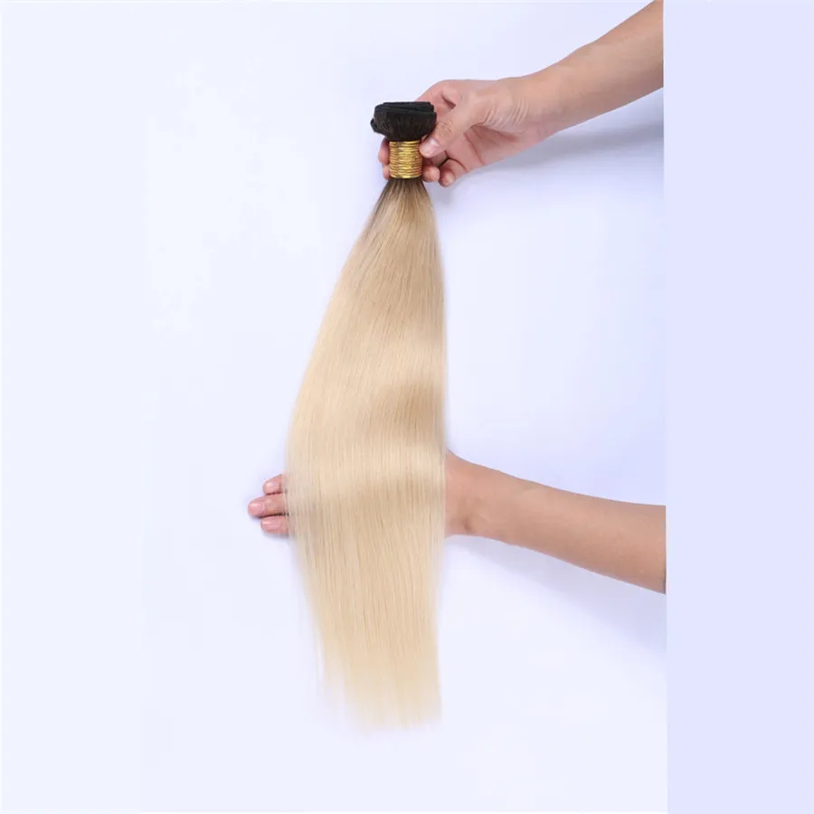 1b 613 Blonde Ombre Cabelo Wefts Platinum Blonde Em Linha Reta Dois Tons de Cor Loira Virgem Peruano Extensões de Cabelo Humano 3 pçs / lote