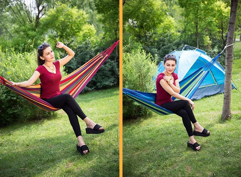 Podróże Camping Hammock Camping Sleeping Bed Travel Outdoor Huśtawka Ogród Kryty Sleep Rainbow Color Canvas Hammocks około 190 cm * 80 cm