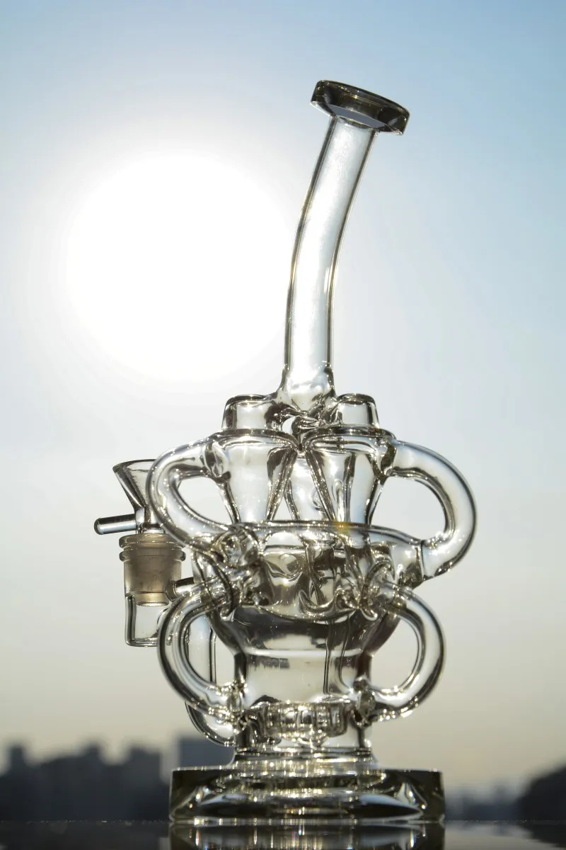 Scientific Glass Triple Cyclone Water Pipes Reciclador en línea Glass Bong Thick 3 Arm Dab Oil Rigs Envío gratis