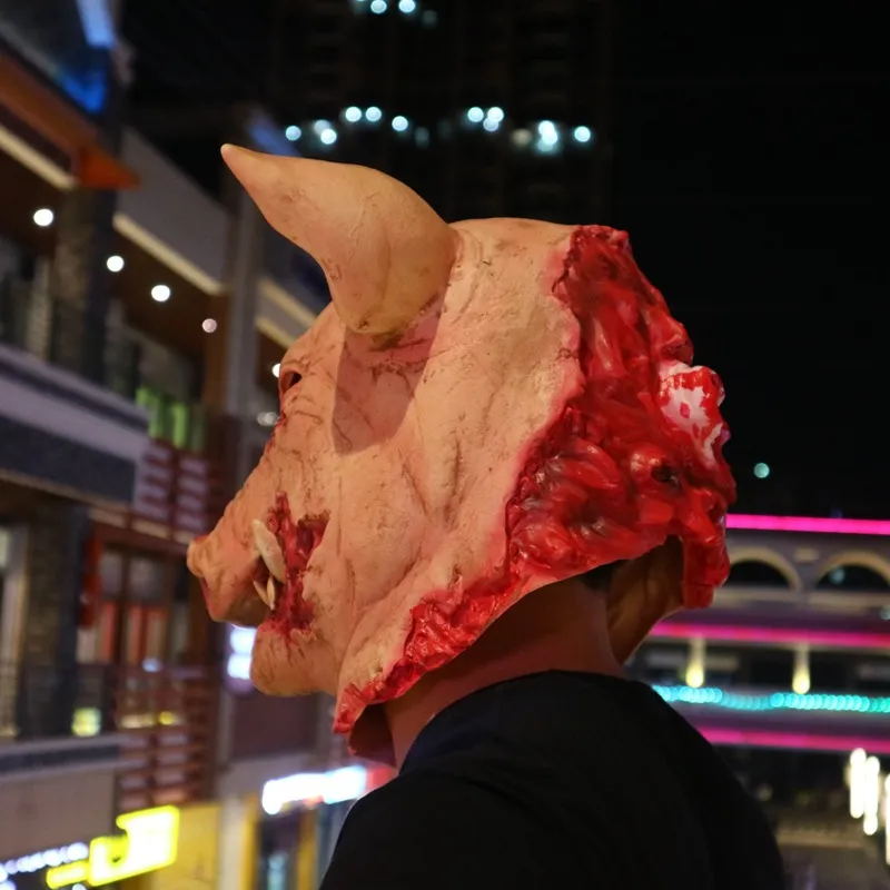 Partihandel Ny Fake Pig Mask Ny Vuxen Skrämmande Ansikte Skräck Halloween Animal Party Pig Mask Kostym Halloween Funny Cosplay Props
