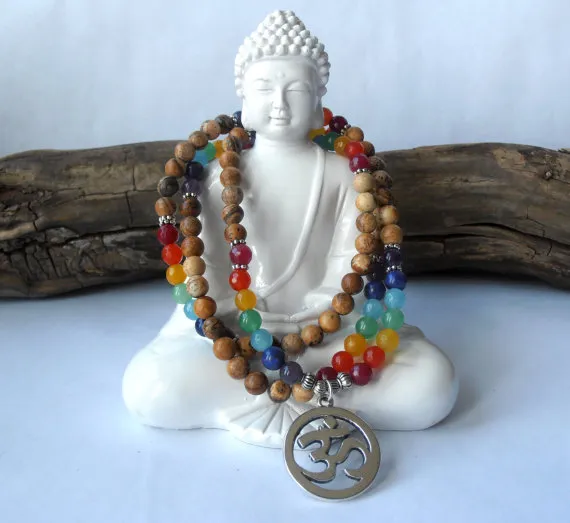 SN0072 Chakra 108 Mala wrap bracelet ou collier Jasper Mala Yoga Méditation multicouche bracelet en pierre naturelle