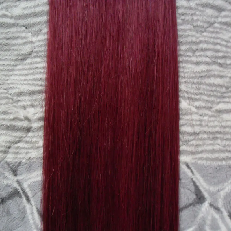 # 99J Vinho Tinto Brasileiro Virgem Cabelo full shine tape em extensões 40 peças 6A 100g fita Reta em extensões de cabelo remy 40 peças