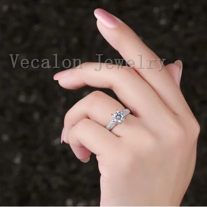 Vecalon Luxus Ring Hochzeit Band Ring für Frauen 1.5ct CZ Diamant Ring 925 Sterling Silber Weibliche Eingriff Fingerring
