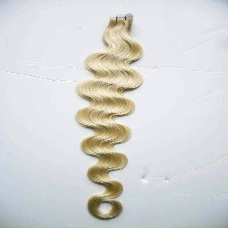 #613 Bleach Blonde Use of human hair body wave Skin Weft blonde brazilian hair tape in human hair extensions 100g 