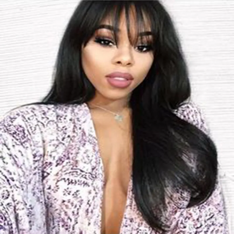 hot sales hairstyle long Straight Wig Simulation Human Hair Long Silky Straight Wigs With Bangs For Black Women in stock