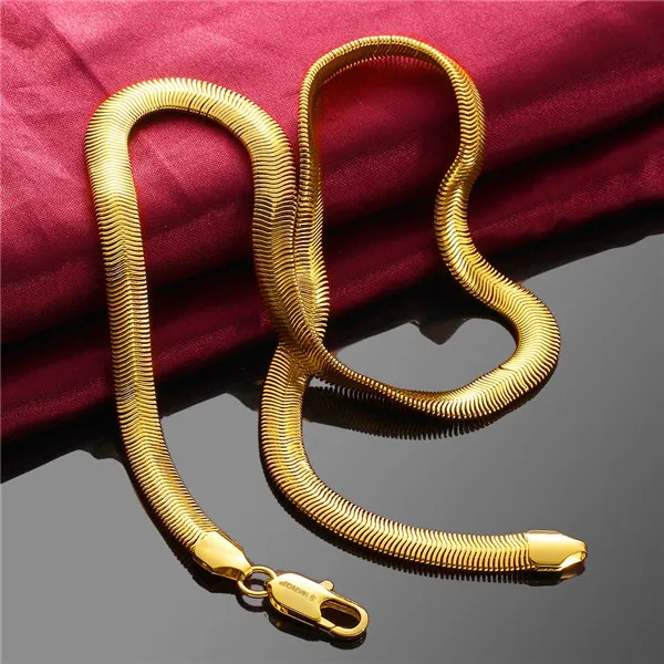 Christmas gift hot sale 24k 18k yellow gold '10M soft snake bone necklace jewelry GN817 brand new fashion gemstone necklace free shipping