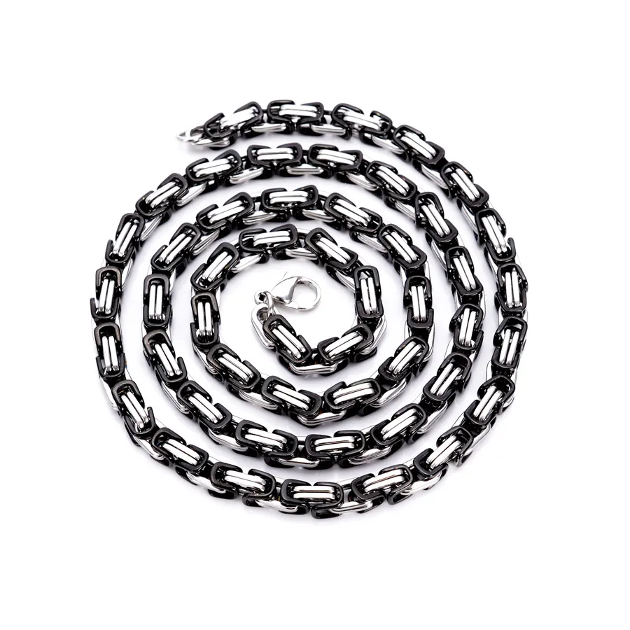 18-40 Heavy Silver&black Stainless steel Byzantium Chain Necklace charm333U
