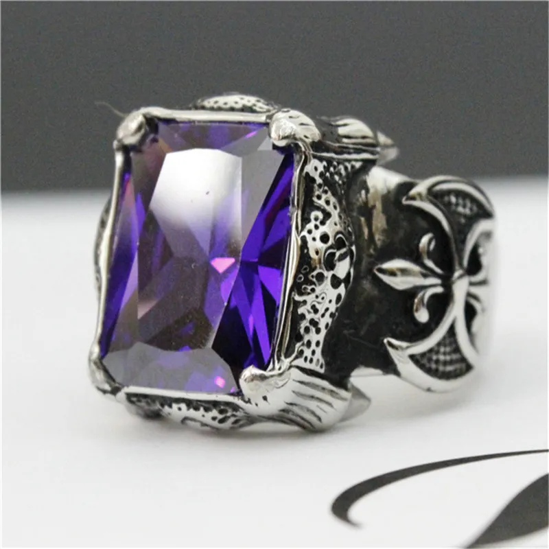 Nouveau design Énorme bague en pierre de rhin violet 316l bijoux de mode en acier inoxydable flor