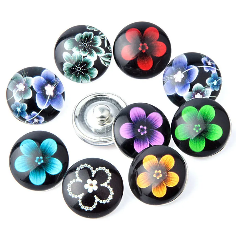 Mix Snap Button 18MM Plumeria Flowers Glass Rhinestone Jewelry Charm Bracelets 