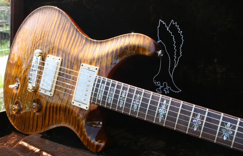 Custom Reed Smith Amber Brown Flam Maple DGT David Grissom Signatur Electric Guitar Mycket seepcial Fingerboard Inlay