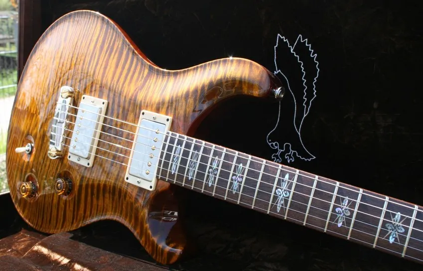 Пользовательского Reed Smith Amber Brown Flame Maple DGT Дэвид Грисс Подпись Электрогитара Очень Sepcial Накладка Inlay