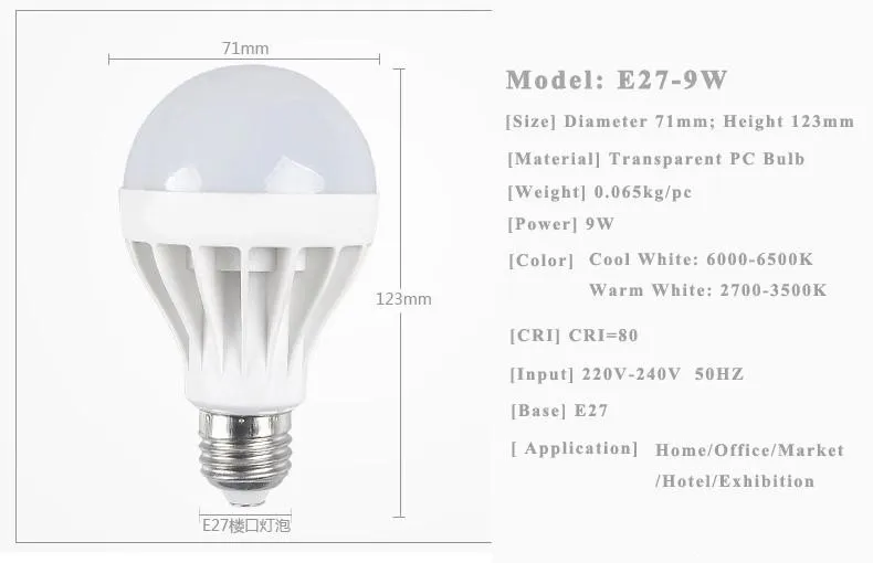 Gratis frakt Högkvalitativ 3W 5W 7W 9W 12W LED-lampor Energibesparande ljus E27, B22, E14, Base Globe Glödlampa Partihandel Billig belysningslampa 22