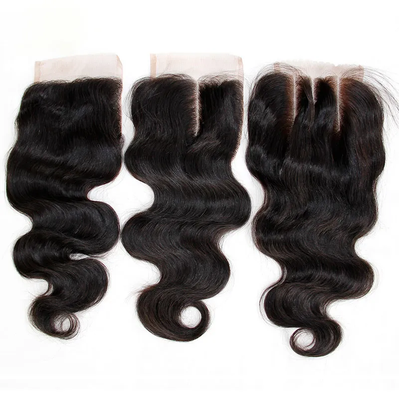 Brazilian Body Wave Virgin Human Hair Lace Stängningar Gratis Mellan 3 Del Peruansk Malaysisk Indisk Kambodjansk Mongolisk Hårstängning 4x4 Storlek