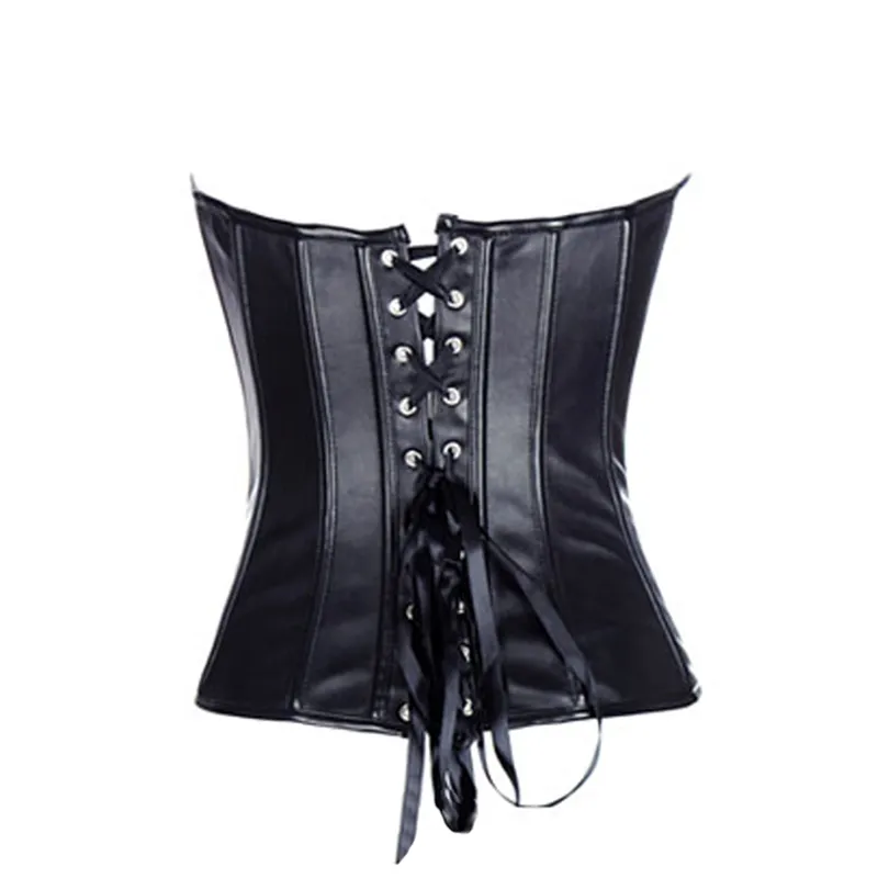 Cremallera del corsé de cuero de las mujeres Steampunk Corselet Waist Trainer Fajas de cuero Sexy Bustier Overbust Corset Tops S-6XL