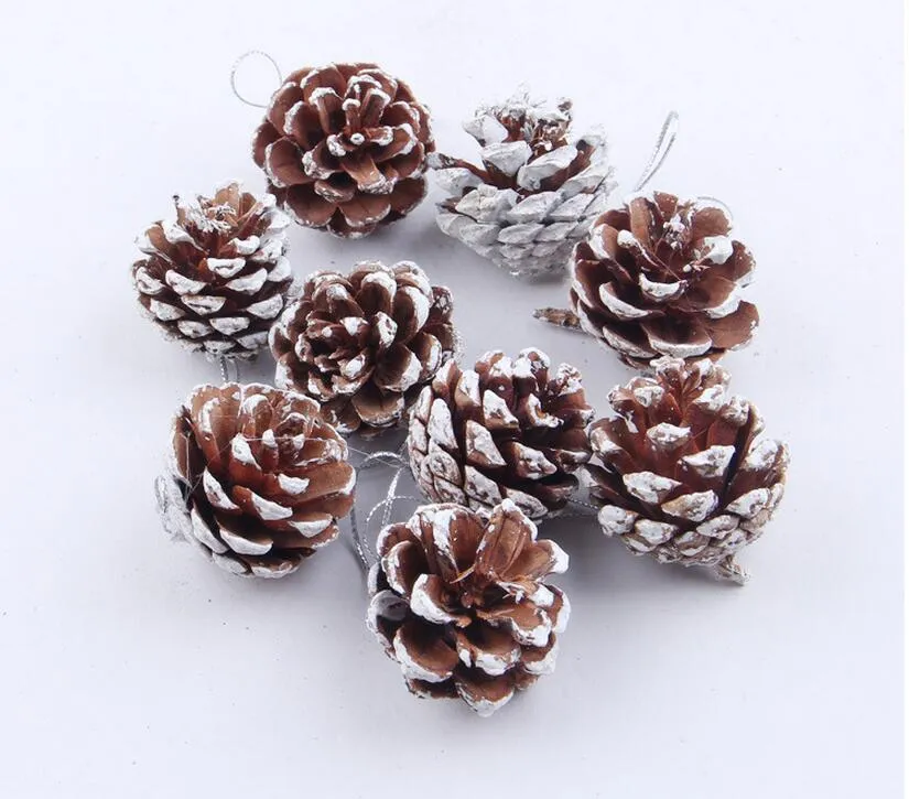 Naturlig tall julgransdekoration Ett paket 9 stycken diameter av 3-4cm pinecone hang julklappar gratis frakt cf001