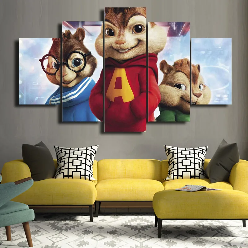 5-teiliges Set, Alvin und die Chipmunks, HD-dekorative Kunst, Gemälde auf Leinwand, für Wohnzimmer, Heimdekoration, DH0206984808