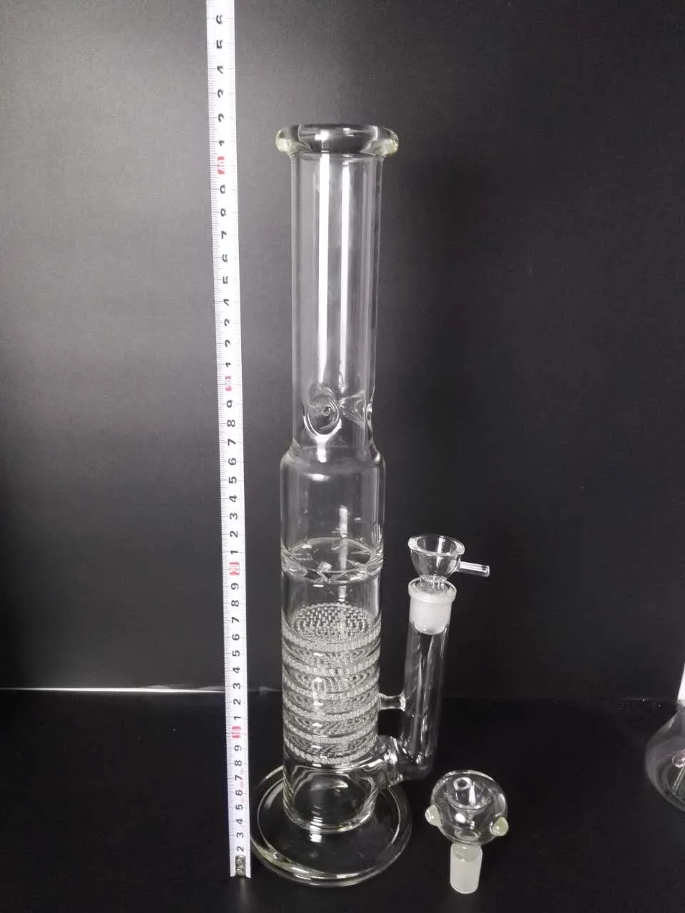 H: 45 cm Szklany Bong Handy Water Pipe 7 Warstwa Perkolnie Perkolator Bubbler Recykler Platform Oil Platform Ash Catcher 18mm Wspólna Miska Przenośna