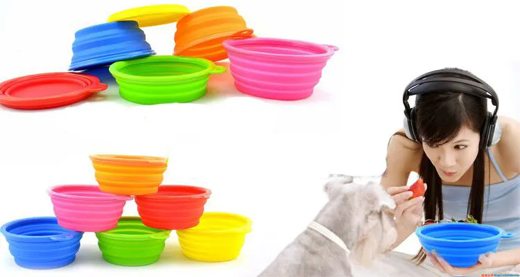 D02 new pet bowls silicone Bowl pet folding portable dog bowls dog drinking water feed food bowl free shipping