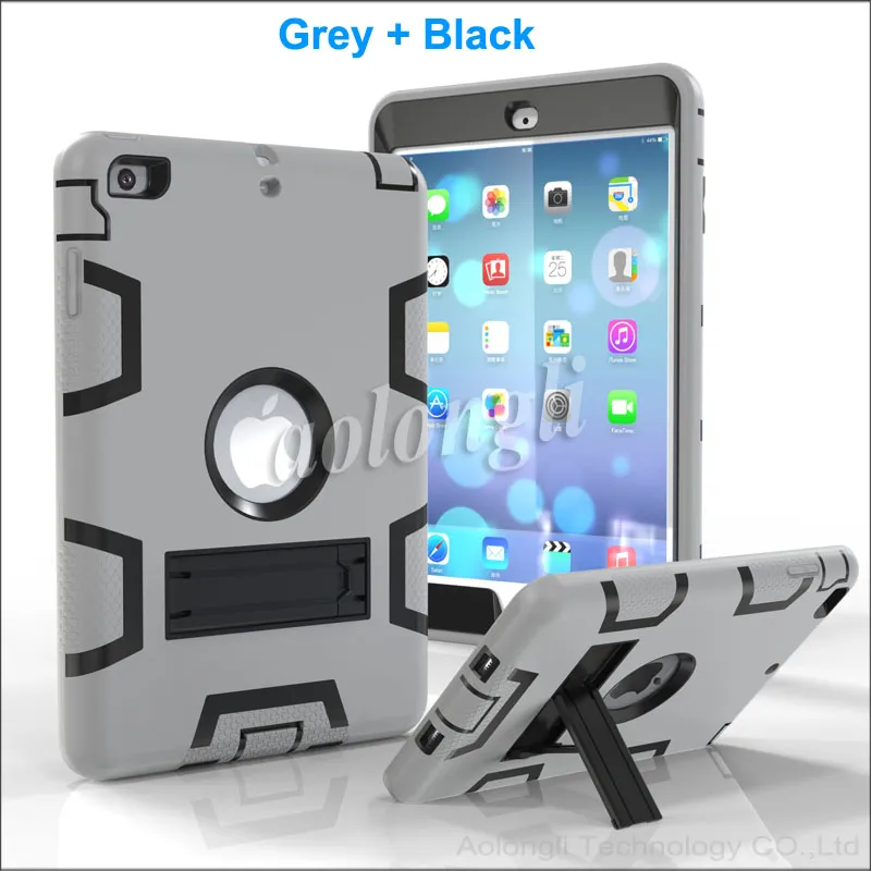 Casos de Protetor À Prova de Choque DHL LIVRE 3 em 1 Robô Defensor Robô Híbrido PC + Silício Kickstand Suporte Tampa Traseira Caso Para iPad Mini 2 mini3