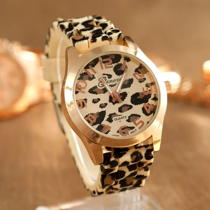 Geneva Leopard nadgarstek zegarek dla mężczyzn mody galaretowy kwarc zegarek dla kobiet sport męską markę silikonową na rękę renogio Masculino6144707