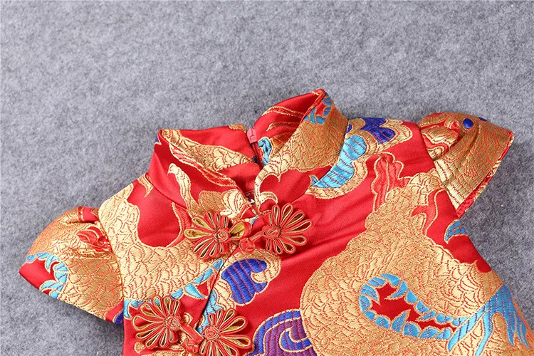 Einzelhandel Mädchen Kleid Neujahr Chinesischen Stil Drachen Rotes Kleid für Baby Mädchen Prinzessin Party Kleid Kinder Neujahr Geschenk Kinder kleidung