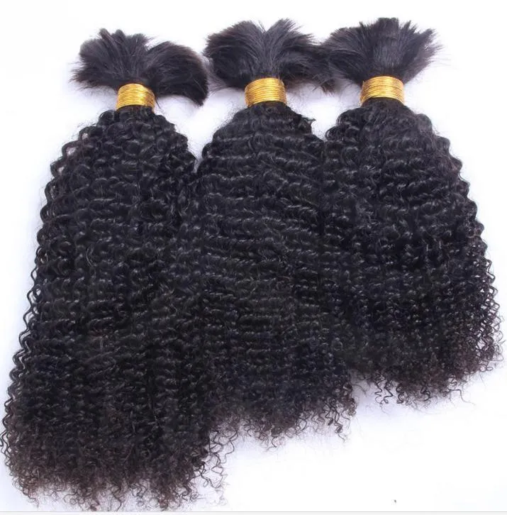brazilian human virgin kinky curly full end hair bulk braiding hair extensions unprocessed curly natural black color human extensi231p