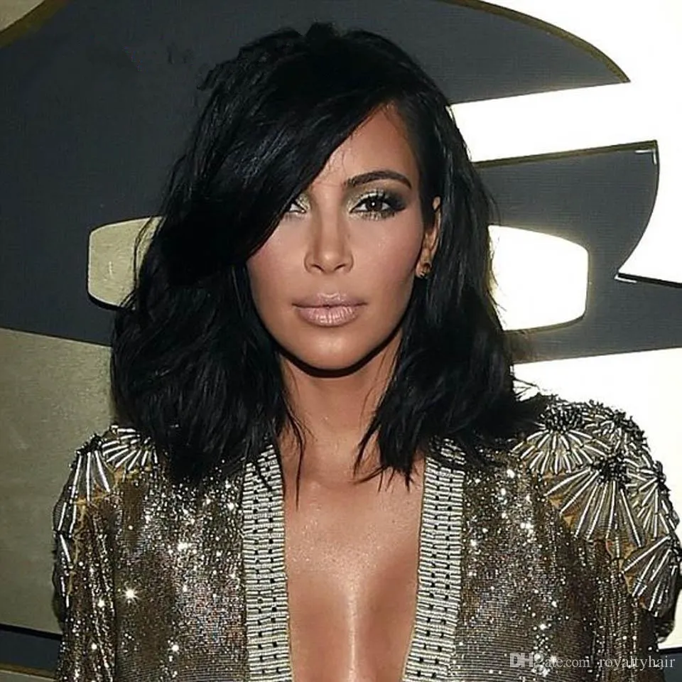 Kim Kardashian Style Bob Hair Coup Human Brésilien Hair Lace Lace Front Perruque courte Wavy Lace Full Lace Perruque pour les cheveux noirs1425951