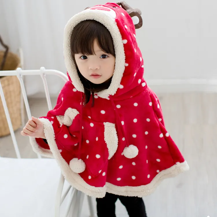 Baby Girl Outwear Christmas Poncho Spring Winter Festival Jul Girls Red Dots Elk Cloak Coat