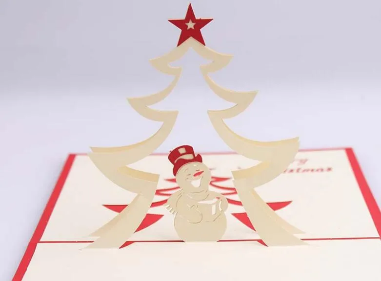 Boneco de Neve Estrela Artesanal Kirigami Origami 3D Pop Up Cartões de Convite Cartão Para O Aniversário de Festa de Natal presente