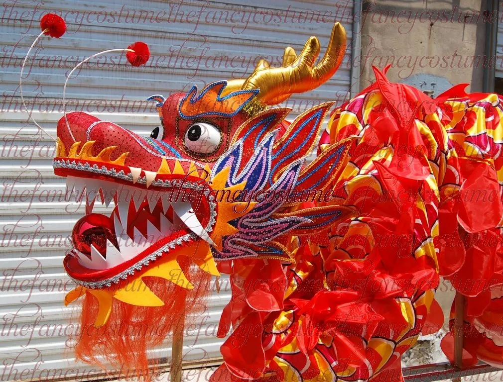 Mascot Costumechinese Dragon Dance Folk 10 Adult 9 Pessoas Conjuntos Celebração do Festival de Seda 18m Tamanho 3