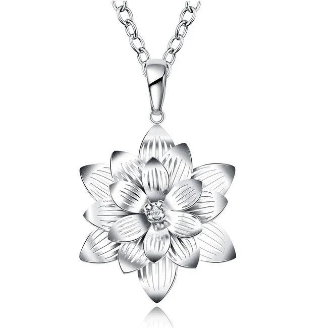 Nya Kvinnors Lotus Blommform Hängsmycke Halsband Vit Ädelsten Sterling Silver Pläterad Halsband STSN735, Hot Sale Fashion 925 Silver Halsband