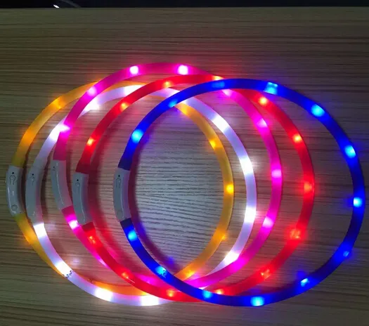 Le plus récent collier de dressage de chien de charge USB coupé LED chargeur lumineux extérieur colliers de chien de compagnie lumière réglable 6 couleurs LED collier de chien clignotant