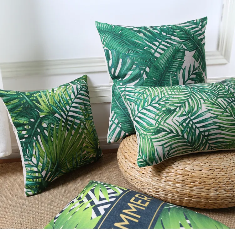 Housse de coussin jungle tropicale plante de forêt tropicale fundas style d'été capa de almofada feuilles vertes taie d'oreiller 3696325