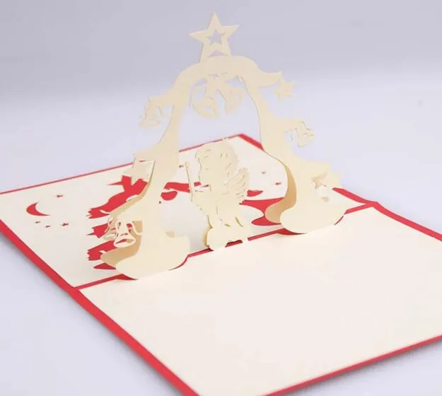10 adet Melek El Yapımı Kirigami Origami 3D Pop UP Tebrik Kartları Davetiye Kartpostal Doğum Günü Noel Partisi Hediye Için