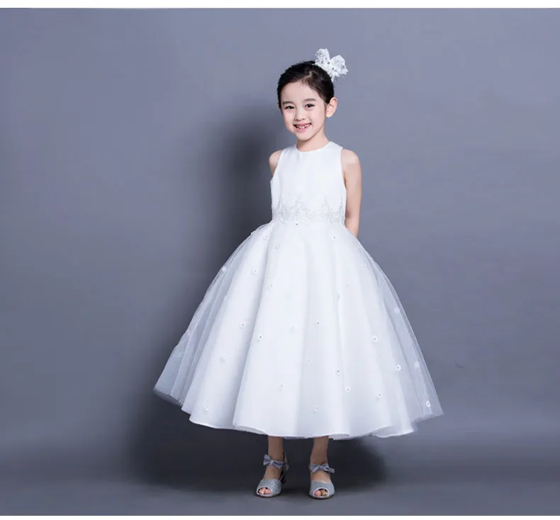 Dziewczynka suknia ślubna Najwyższej Jakości Dziewczyny Białe Koronki Koronkowe Suknie Eleganckiej Dziewczyny Urodziny Ubierz 1-10 lat