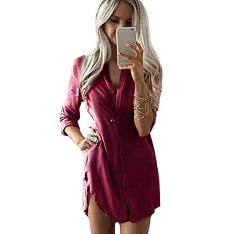 Fahsion Women Dress 2019 Autumn With Solid Printing High Quality For Black Dresses Women With V Neck Mini Casual Beach Vestidos Clothes