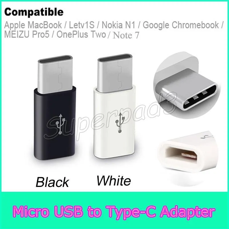 Mini Micro USB Kvinna till Type-C Male Cable Adapter Samsung Note 7 Mackbook Charge Data Sync Converter för typ C Telefontabletter