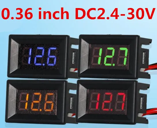Freeshipping 100 Stück professionelle 0,36 Zoll DC2,4–30 V 2-Draht-3-Bit-Digital-LCD-Anzeige Voltmeter Voltmeter Messgerät Spannungsmesser
