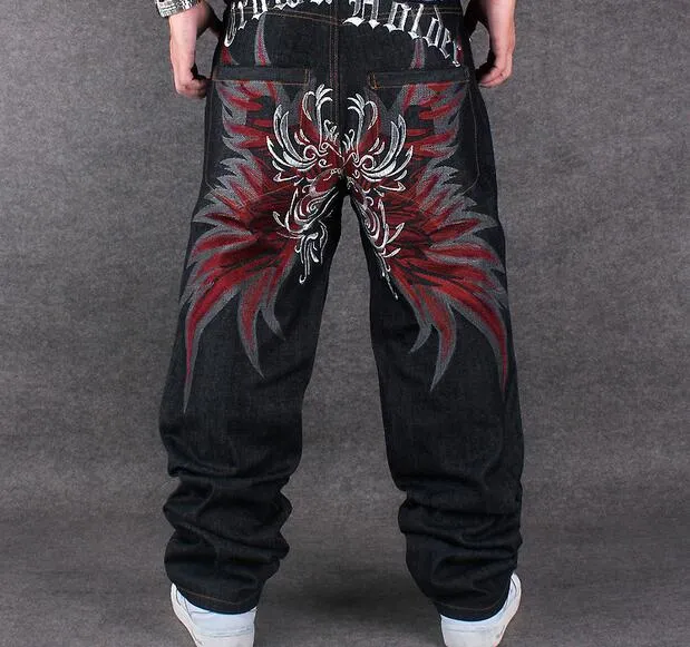 fashion NY Skateboard bordado Dragon jeans COOL Graffiti longo Solto Descontraído Calça Casual Rap boy B BOY Calça tamanho 34-42234P