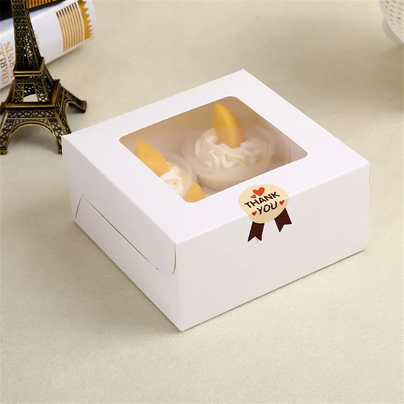 16x16x7.5cm cavità trasparente finestra creativa Kraft marrone bianco cupcake scatole muffin scatola di imballaggio LZ0745