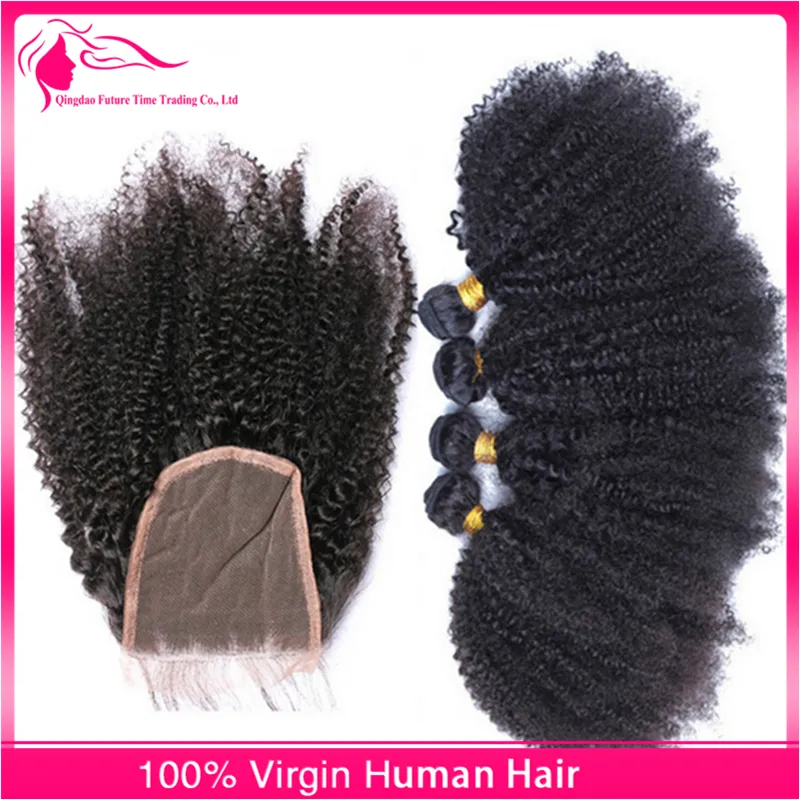 Brasilianskt mänskligt hår afro kinky lockigt med spetsstängning afro kinky lockig full spetsstängning med hårbuntar lot2838005