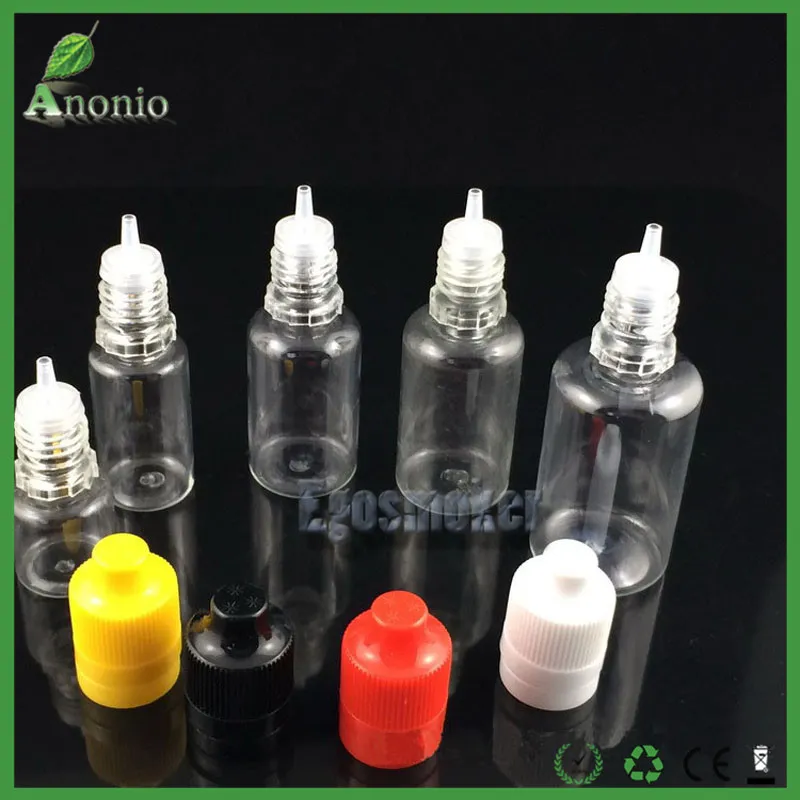 Electronic Sigarette Ejuice Flessen Lege Flessen Kind Proof Plastic Tamper Evident Fles 5 ml 10ml 15ml 20ml 30ml 50ml Pet Dropper Fles