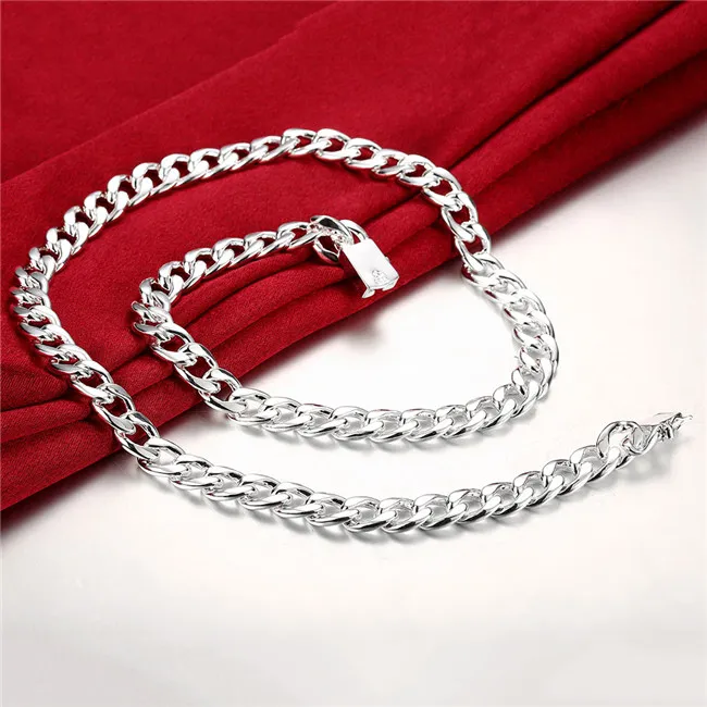 Heavy 115g 10mm klamry kwarta boków Male modele Sterling Silver Plate Necklace StSN011, Moda 925 Silver Łańcuchy Naszyjnik Fabryka