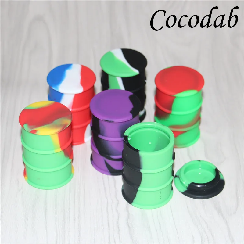 New silicone oil barrel container jars dab wax vaporizer oil rubber drum shape container 26ml large food grade silicon bubbler bong