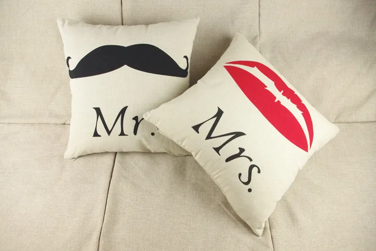 Amant taie d'oreiller Mr et mme lèvre moustache dos taie d'oreiller chaise taille taie d'oreiller décor à la maison canapé canapé housse de coussin